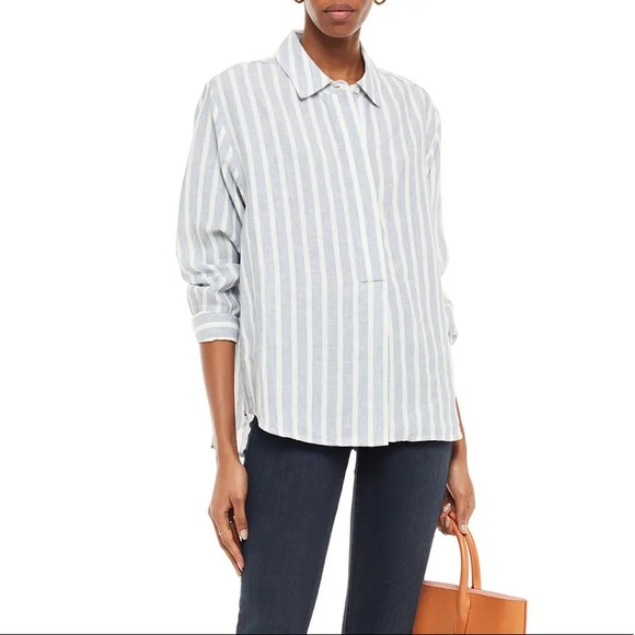 Excellent FRAME Striped Linen Light Blue Shirt - Picture 1 of 4